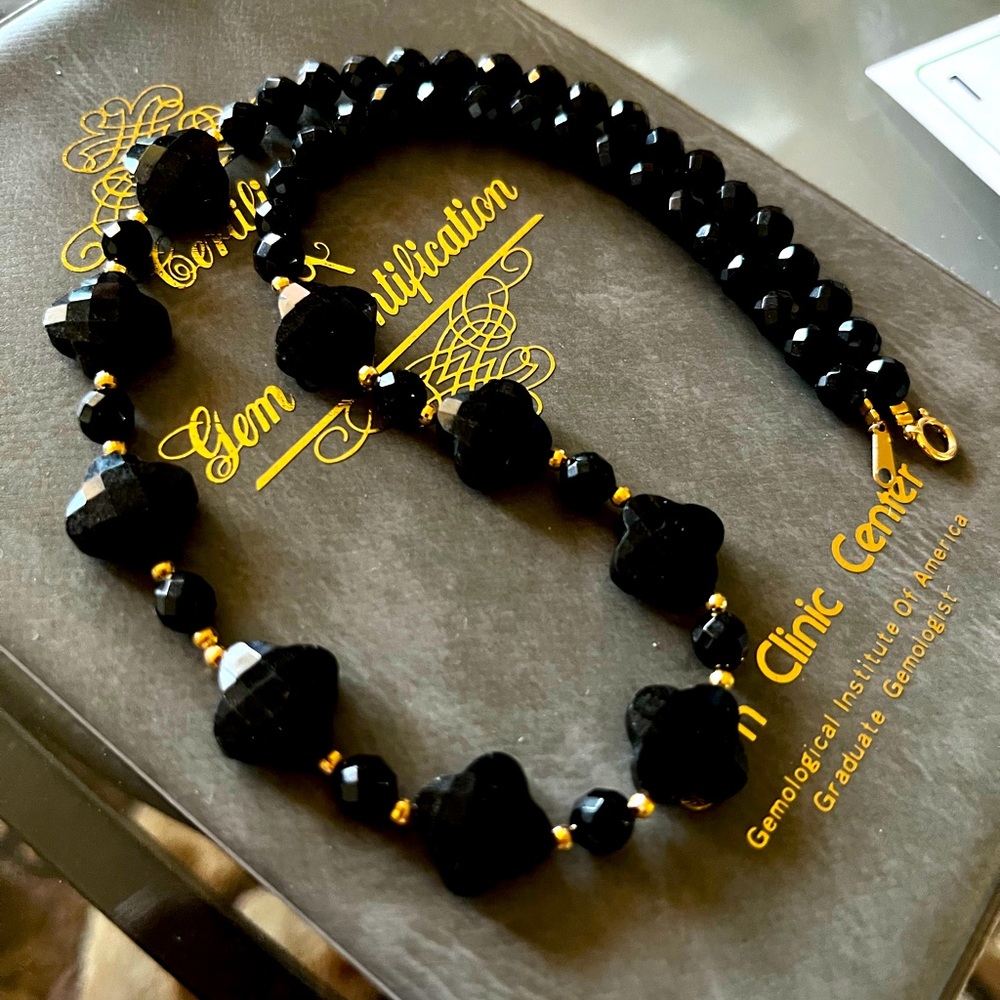 18K Solid Gold Clasp and bits in Between are gold 93 Carat Black Onyx